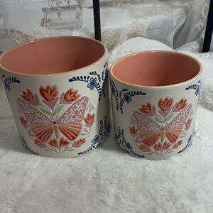 Under the sun two ceramic butterfly planters set of 2